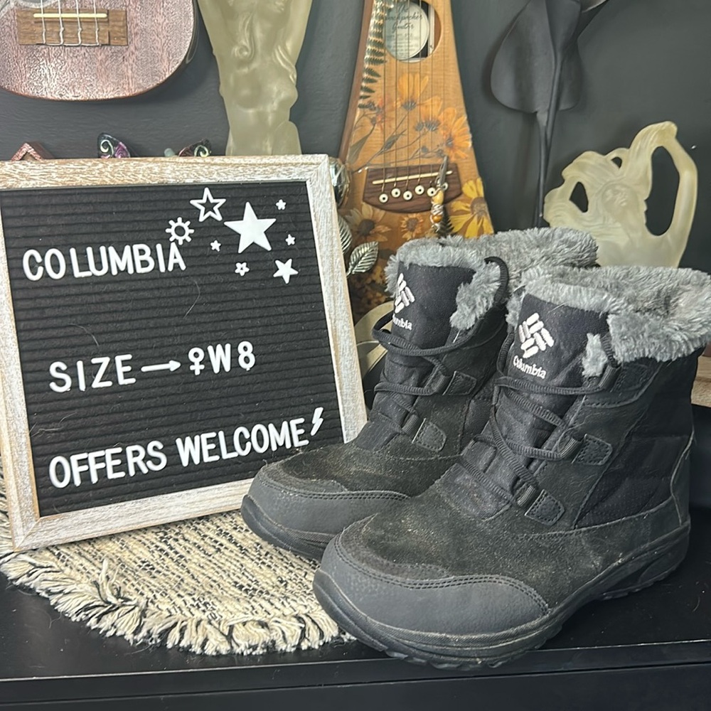 Columbia Black Boots with Gray Fur Trim